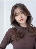 大人かわいい前髪セシルカットココアブラウンフリンジウェーブ