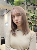 原宿ミルクティーアッシュグレージュミディアムロングウルフ30代