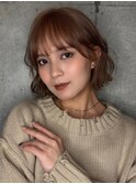 春カラー春ショート大人かわいい小顔韓国へア艶感ピンクベージュ