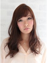 ラグアージュ 本店(RAG AGE)&nbsp;斜め前髪（流しバング）のフェミニンなロングウェーブ
