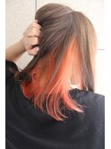 大人かわいいストレートロング×インナーオレンジ×暖色系カラー