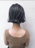 外国人風耳掛けボブ ハイライトバレイヤージュ ブルージュ