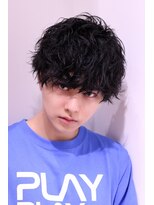 ネイビー(NAVY)&nbsp;メンズ スパイラルパーマ マッシュ 強めウェーブ