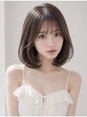 小顔シースルーバング顔周りカットミディアムレイヤーワンカール
