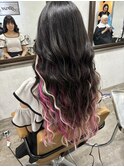 エクステ長さだしピンクホワイトグラデーション派手髪池袋