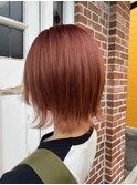 外はねボブ×ピンクレッドカラー