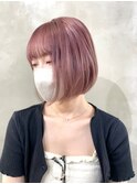 ボブ/ミルクティーベージュカラー/ブリーチ/丸みショート/原宿