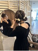 ヘアセット/ツインお団子/パーティーヘア/小顔/学割