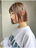 小顔大人ボブ暗めカラーミディアムデザインカラー