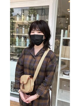 シュプール(SPUR) レイヤーパーマミディアムヘア無造作ウルフパーマ暗髪ブラウン