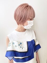 【ショート】ピンクグラデーション,アッシュピンク,髪質改善