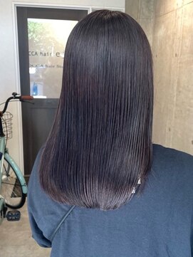 ロッカヘアエジェ(ROCCA hair eje.) 【艶×透明感】ブルーブラックストレートハイライトカラー