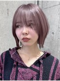 ハイトーンカラーヘーゼルベージュミルクティーベージュ暗めボブ