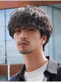 原宿メンズパーマシャドウパーマシースルーマッシュウルフゆるめ