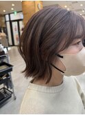 切りっぱなしボブ×ピンクブラウン