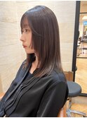姫カットミディアム顔まわりレイヤーぱつっとブラウングレージュ