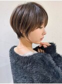 前髪あり耳掛け丸みくびれショートボブ20代30代40代50代（蘭）