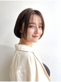 大人ショートボブ前髪ありミニボブ丸顔面長エラ張りK20240913