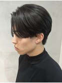 センターパートニュアンスパーマツーブロックメンズマッシュ