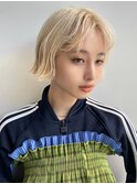 ハイトーンベージュシースルーショートボブミニボブグレージュ