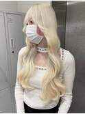 11412ミルクティーベージュ韓国風巻きホワイトブロンドロング