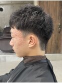 メンズ/アップバング/ツーブロックマッシュ/束感ショート波巻き