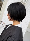 小顔ストレートボブ黒髪グレージュダークアッシュモード