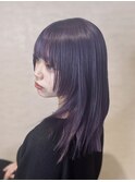 ラベンダー/顔周りカット/ミディアムストレート