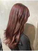 ピンクアッシュ×コテ巻き風パーマ