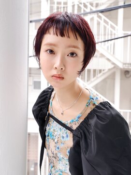 エムスラッシュ 本牧(M.SLASH) チェリーレッド/ぱっつんバング/オン眉/レイヤーショート/本牧