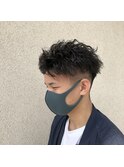ツイストパーマ、ツーブロック束感ショートアップバング