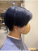 センターパート ネイビーブルー アッシュカラー