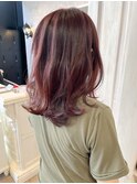 福山人気暖色カラー艶髪ラズベリーピンクくびれ巻き大人かわいい