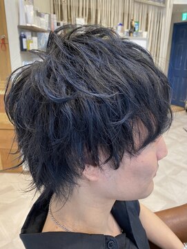 ヘアーサロン キー(Key) メンズデザインカラー♪ナチュラル細めブルーハイライト