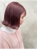 20代30代40代ミニボブピンクアッシュ透明感小顔ブリーチなし