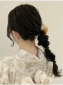 梅田浴衣レンタル　ヘアセット　編み下ろし