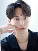 韓国ヘアコンマバング韓国マッシュセンターパートパーマ毛流れ