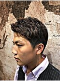 メンズショートパーマ/暖色系カラー/バーバースタイル