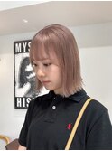ピンクベージュハイトーンダブルカラーケアブリーチ切りっぱなし