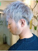 ☆ハンサムツーブロック☆アクアシルバー♪アップバング