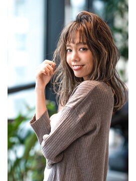 ケアリー 流山おおたかの森(Carelly) 大人かわいい前髪セシルカットココアブラウンフリンジウェーブ