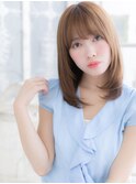 大人かわいいシースルーバング×モカベージュh3越谷20代30代40代