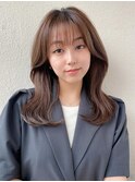 デジタルパーマ前髪パーマ韓国くびれミディアムチェリーブラウン