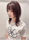 顔周りカット 顔周りレイヤー ウルフカット　透明感カラー 20代