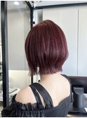 ワインレッドカラー 暖色カラー 外ハネボブ くびれボブ ボブ