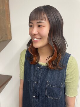 ベルクープス 天王寺店(Belle Coupes) 【BelleCoupes】インナーカラーオレンジ 波巻きウェーブ