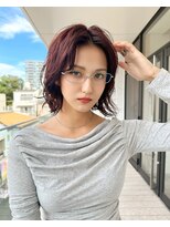 ホロ 渋谷(hollo)&nbsp;ワインレッドニュアンスパーマボブウルフ