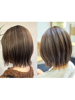 白髪染めハイライト×再現性の高いカットで大人の女性の魅力をUP♪ファーストグレイカラーにも◎