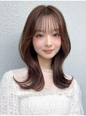 シャギーレイヤーロング韓国ワンホンヘアシースルーぱっつん前髪