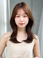 レノラ 髪質改善カラー 本町(LENORA) ミディアムレイヤー顔周りカットハッシュカットミルクブラウン